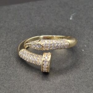 Gold Pave Open-Style Women's Ring with Clear Stones Adjustable